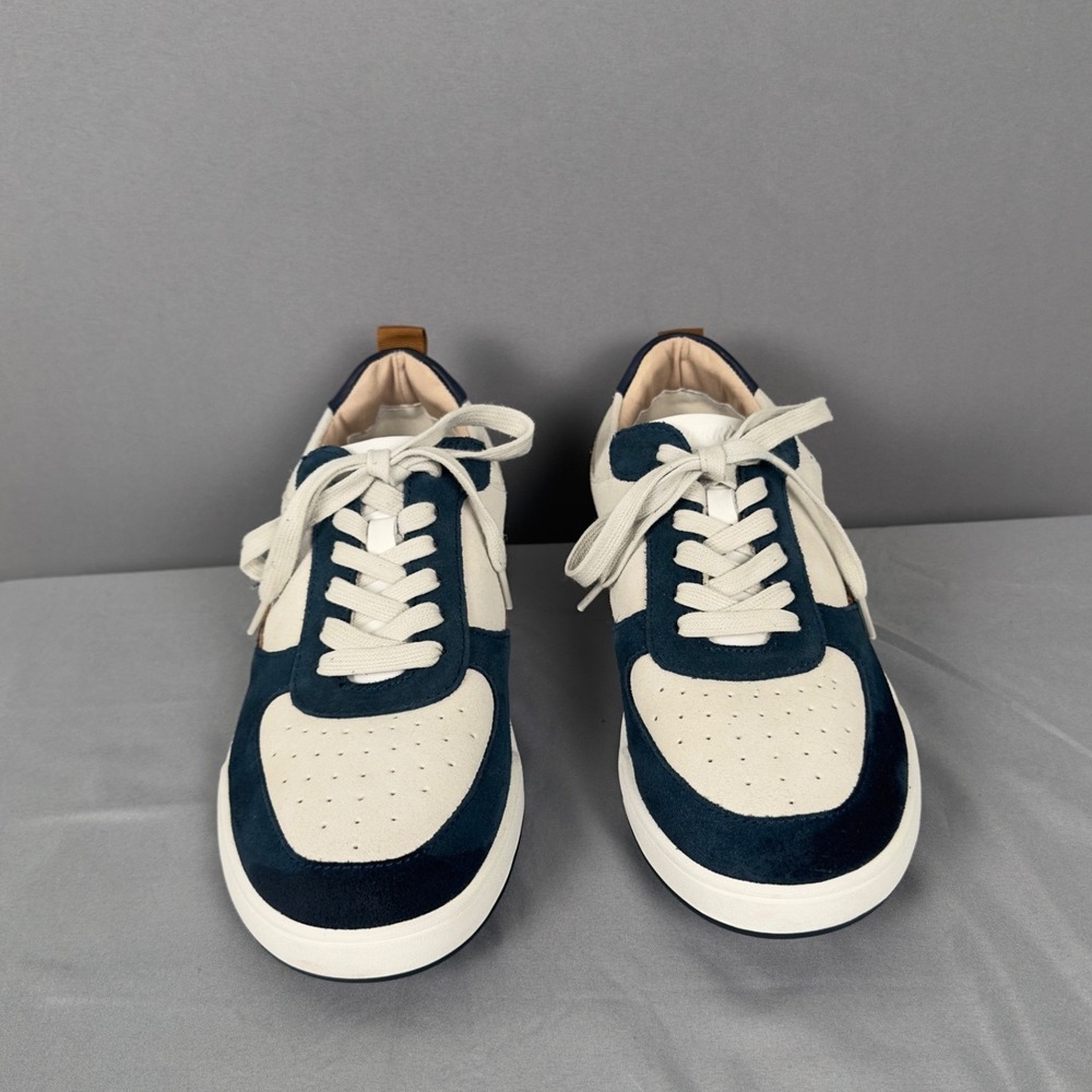 Johnnie-O Topspin Court Sneakers Mens 9 Navy White Leather Suede Casual Shoes - Picture 3 of 11